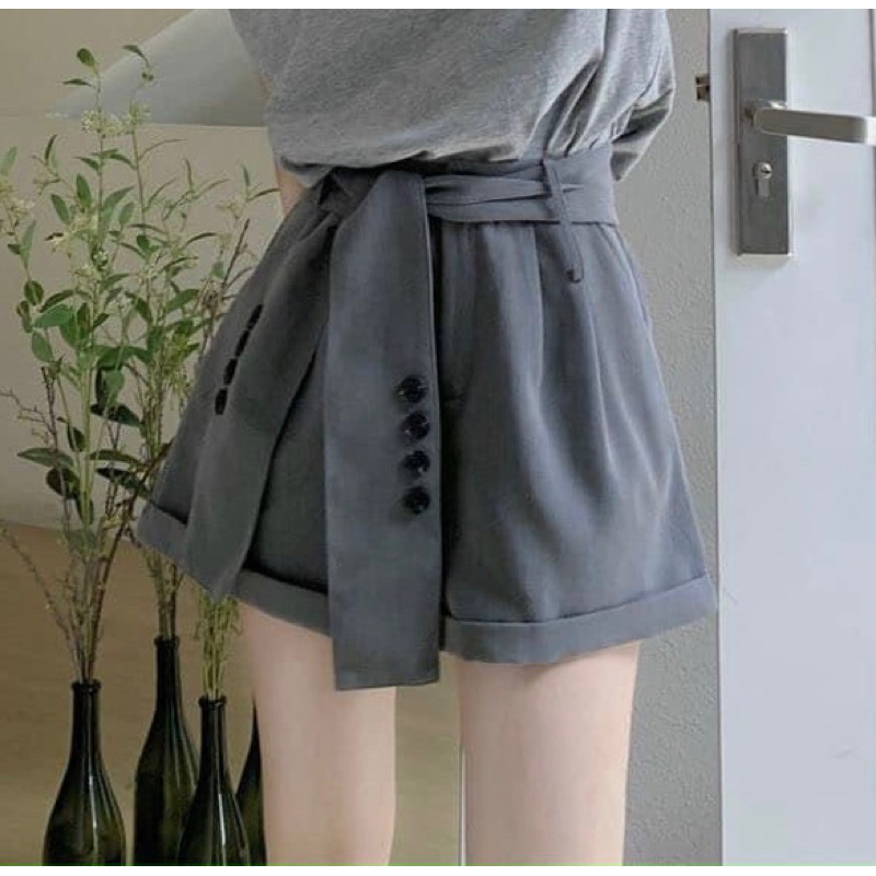 Quần short, quần đùi trơn lưng cao ống rộng lưng bản to kèm đai siêu cá tính