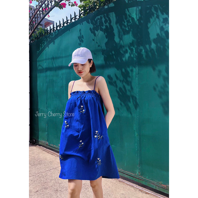 Đầm hai dây bo ngực thêu tay