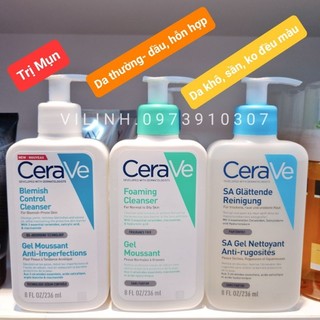 (Bản Đức+ Bill ảnh sau) Sữa rửa mặt Cerave dành cho da dầu mụn và da thường-236ml