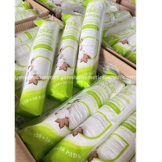 Bông tẩy trang NS Organic - HÀ LAN 100% chất liệu Cotton tự nhiên 150 miếng, Miếng BÔNG TRÒN basic form truyền thống