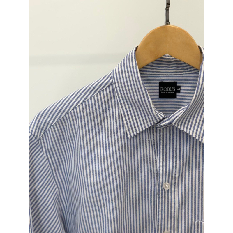 Áo sơ mi dài tay Robus chất Oxford sọc xanh trắng Striped shirt