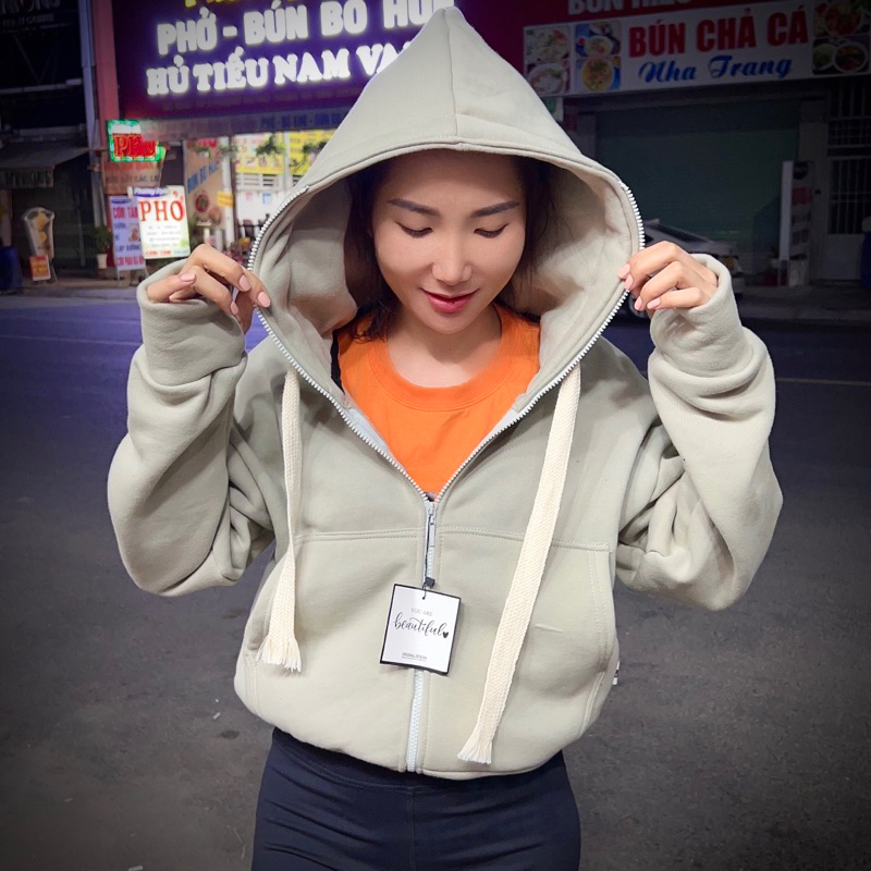 AK07_Áo Khoác Nữ Dáng Lửng Khoá Kéo Cao_Chất Nỉ Thun Cao Cấp_Bo Tay Xỏ Ngón Chống Nắng Tiện Lợi