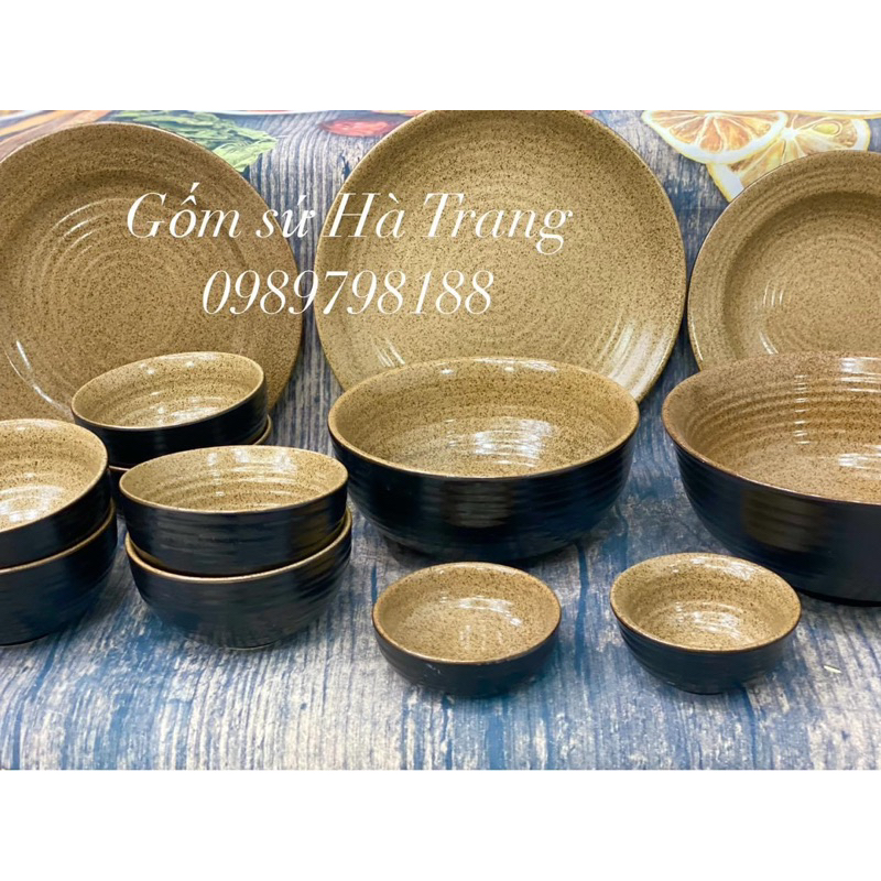 Các món lẻ trong bộ bát đĩa gốm sứ Bát Tràng cao cấp men đen lòng nâu gốm hạt tiêu ĐNG01