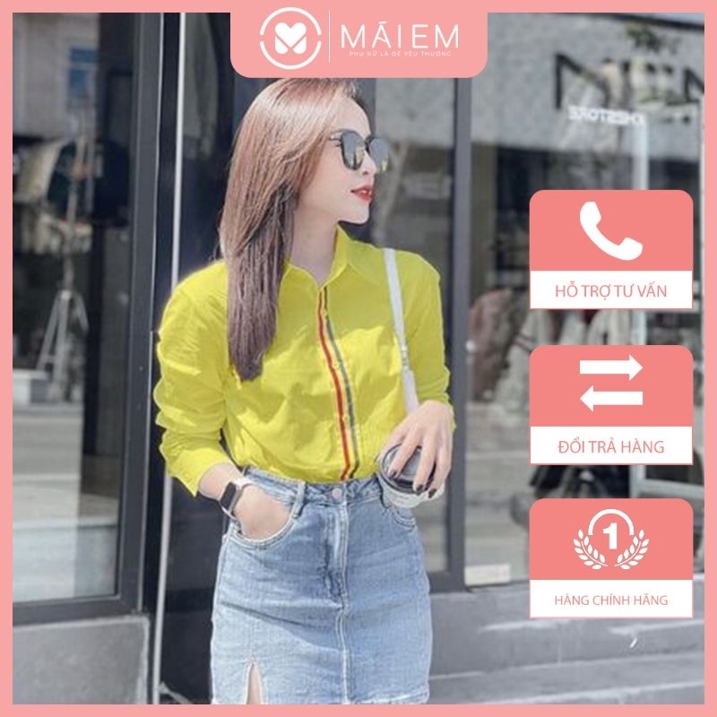 Áo sơ mi nam nữ, sơ mi vàng kẻ sọc đỏ mẫu quốc dân hottrend thời trang_A2104