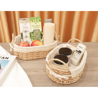 Giỏ mây bầu dục đựng mỹ phẩm, bánh kẹo để bàn, giỏ cói đựng đồ chụp ảnh sản phẩm