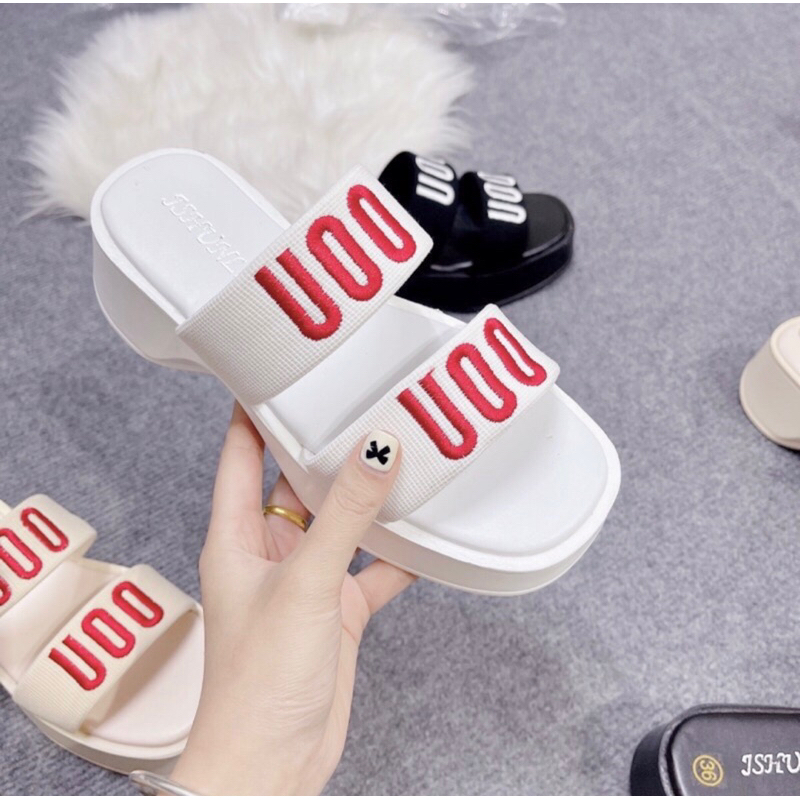 Dép nữ đế xuồng cao 4p QUAI NGANG THÊU UOO mẫu mới trend 20