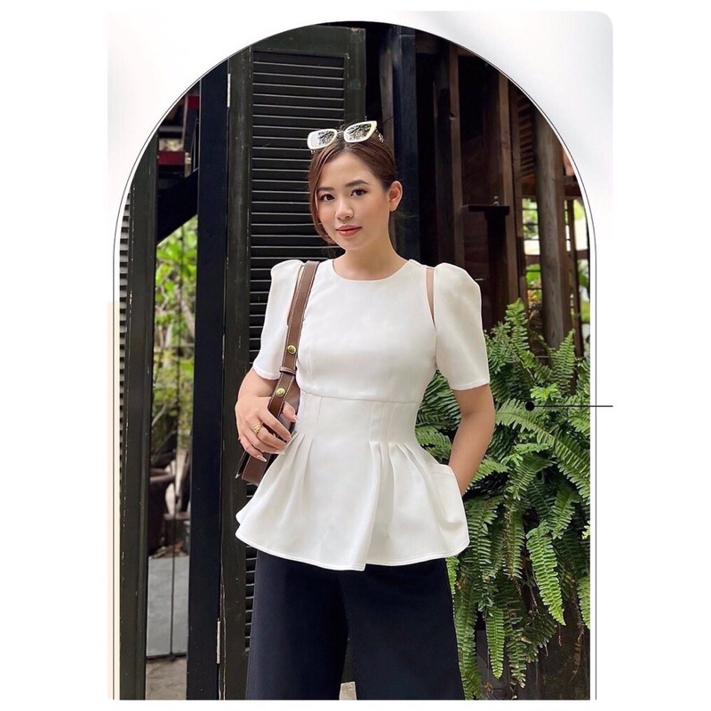 Áo Peplum Eo xếp ly, Thiết kế hở vai cách điệu, Cổ Cut Out Chiết Eo Tôn Dáng Công Sở