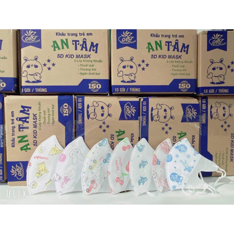 Thùng 100 chiếc khẩu trang trẻ em 5D cho bé 3-9 tuổi