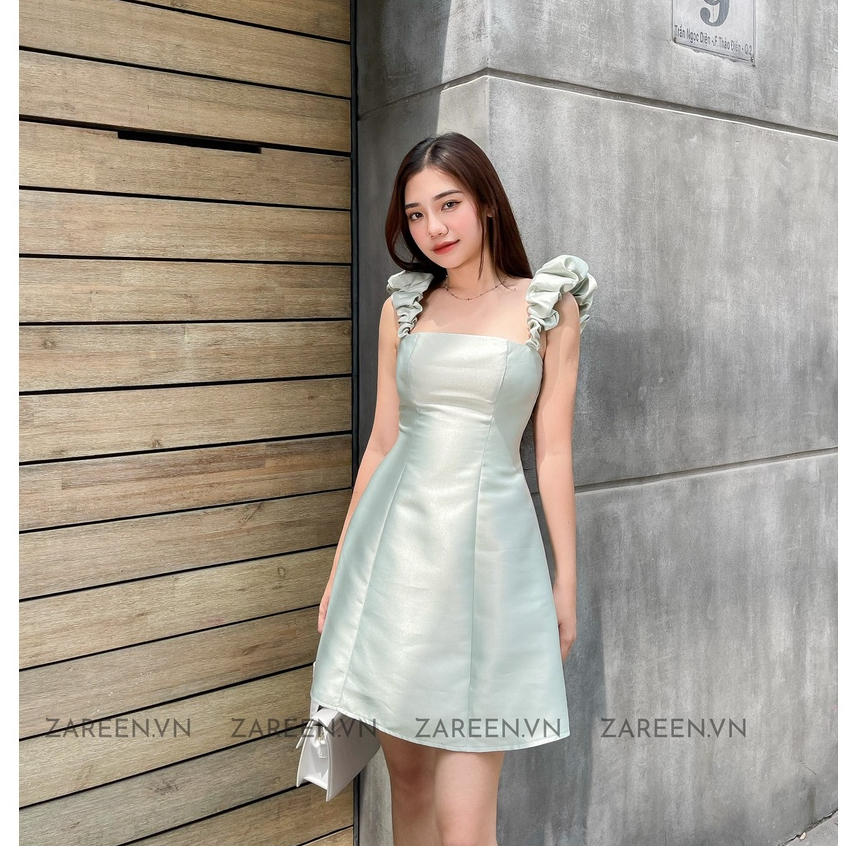 ZAREEN | ĐẦM DÁNG A HAI DÂY NHÚN ZAREEN DAX66 - XANH MINT