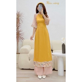 Sale_Áo dài lụa tay voan phối hoa nhí_ có bigsize