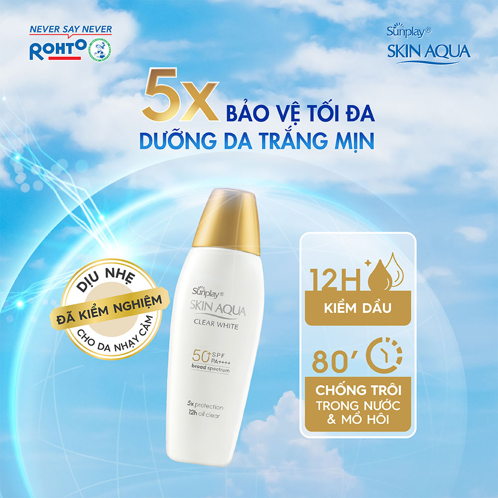 Sữa chống nắng hằng ngày dưỡng trắng cho da dầu Sunplay Skin Aqua Clear White SPF 50+ PA++++ 55g