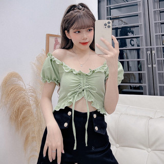 Áo croptop chất xốp rút dây giữa