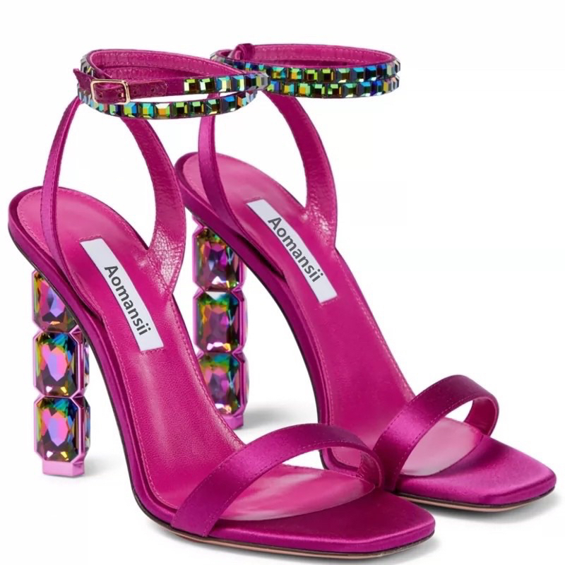 ORDER❤Sandal Korea gót pha lê quai ngang dây đá 10cm 34-40