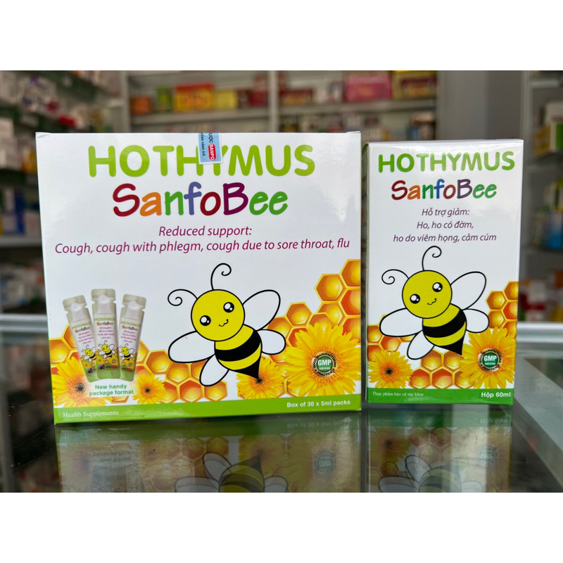 Siro Ho Thymus SanfoBee Giảm ho, long đờm,tăng đề kháng đường hô hấp trên hoàn toàn từ thảo dược chai 60 ml