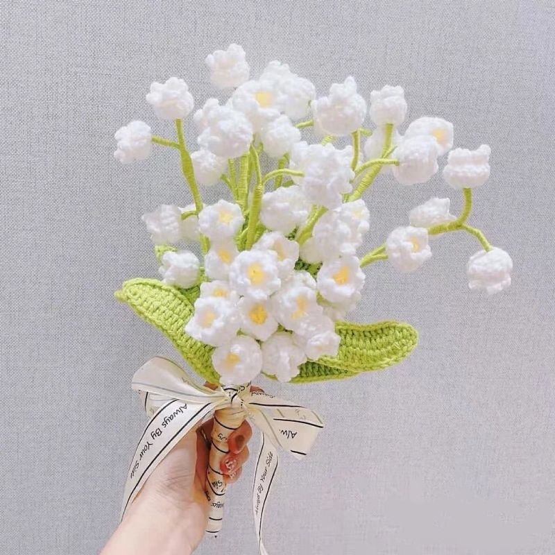 [Handmade Crochet] Bó hoa cưới bằng len : hoa hồng, hoa linh lan, hoa tulip (ib chọn màu)