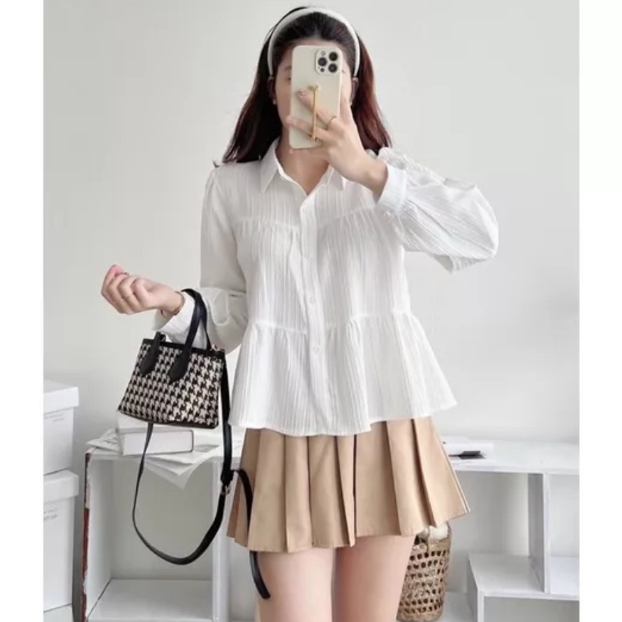 Áo Sơ Mi Babydoll 3 Tầng Dài Tay Phong Cách Hàn Quốc, Labibi