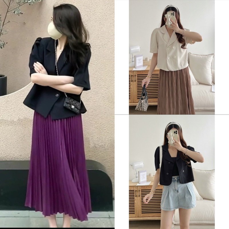 [Ảnh thật/Video] Áo blazer Danchii dáng lửng vai bồng cộc tay Hàn Quốc