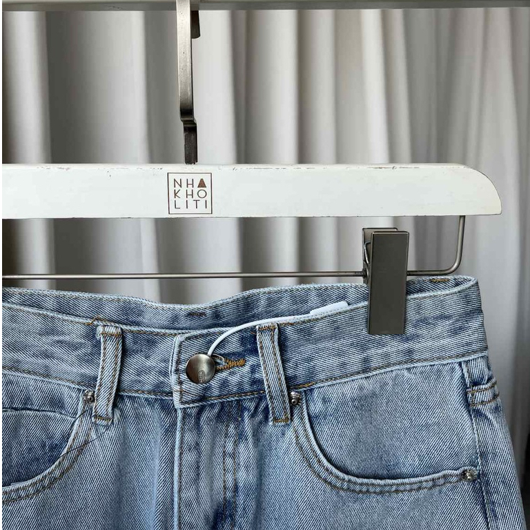 Quần short jean lưng cao xanh nhạt lai thô - Q836