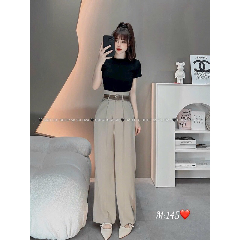 Quần tây ống rộng lưng cao 2 hàng dây lưng kiểu