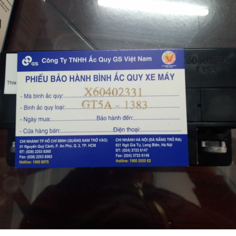 Ắc quy GS GT5A - 12V 5Ah dùng cho xe Wave, Future từ trước năm 2008, Magic,Star, Elegant