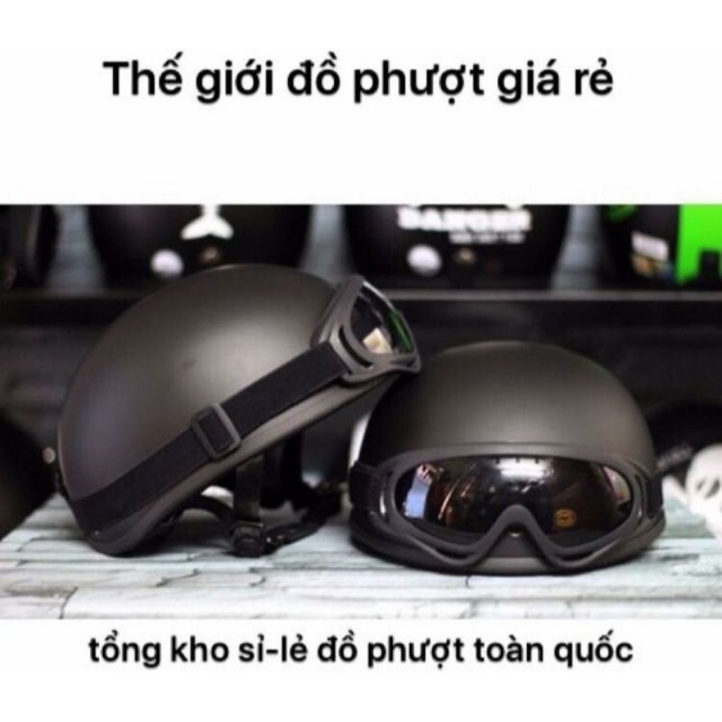 Mũ bảo hiểm nửa đầu đi phượt - Nón bảo hiểm 1/2 kèm kính uv, kính phi công