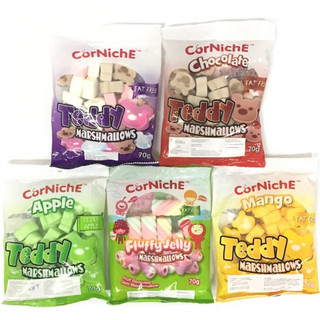 Kẹo Xốp Trắng Marshmallow Trắng Hồng, Trái Cây, Gấu Teddy gói lớn 70gr.