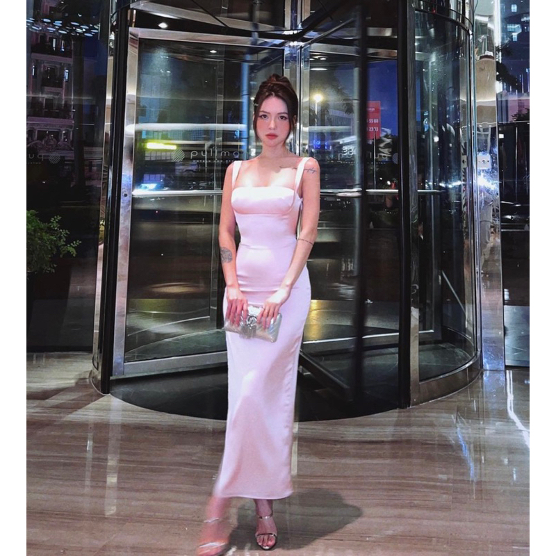 SOMI DRESS/ ĐẦM LỤA MIDI ĐAN DÂY LƯNG BẢN TO XẺ TÀ SAU