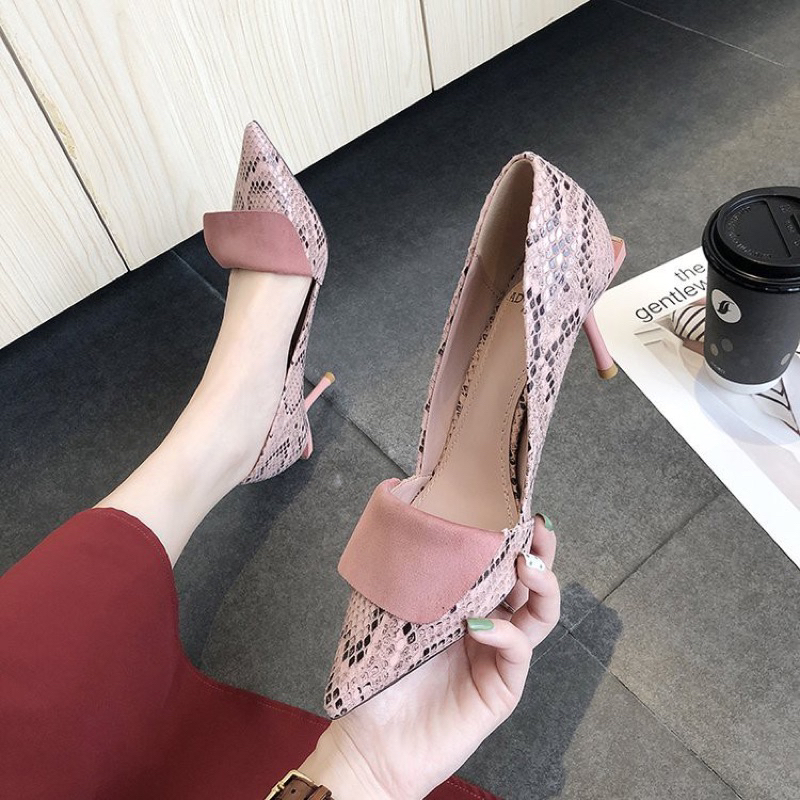 Giầy da lộn mix da rắn màu hồng tím size 37 cao 4p