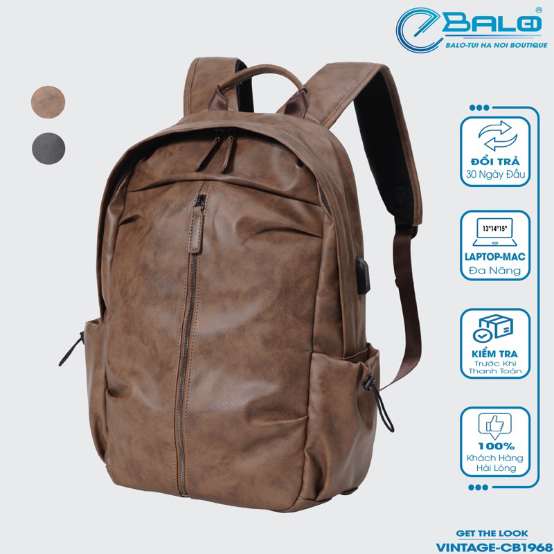 Balo thời trang da PU cao cấp . Balo da con bọ CB1968 Unisex cao cấp chống nước tích hợp sạc USB . BH da 12 tháng