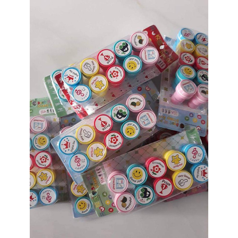 Bộ 10 con dấu lời khen thưởng tiêng anh bằng nhựa đồ dùng dạy học