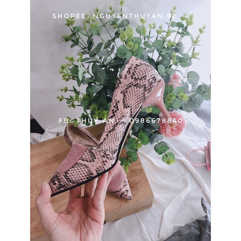 Giầy da lộn mix da rắn màu hồng tím size 37 cao 4p