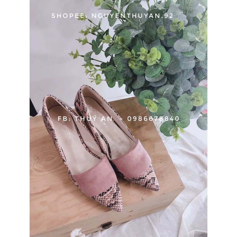Giầy da lộn mix da rắn màu hồng tím size 37 cao 4p