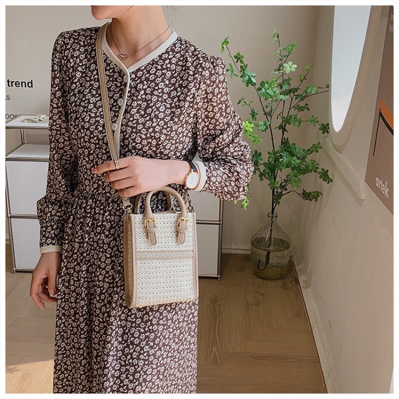 Túi điện thoại Poly quai da hoa văn vintage