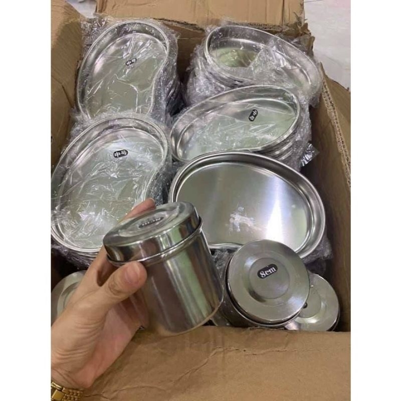 Khay hạt đậu, hũ inox chuyên đựng dụng cụ y tế Spa