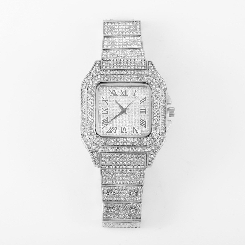 Đồng Hồ Đính Đá Nam Mặt Vuông Số La Mã - Tặng Kèm Hộp Pin CW