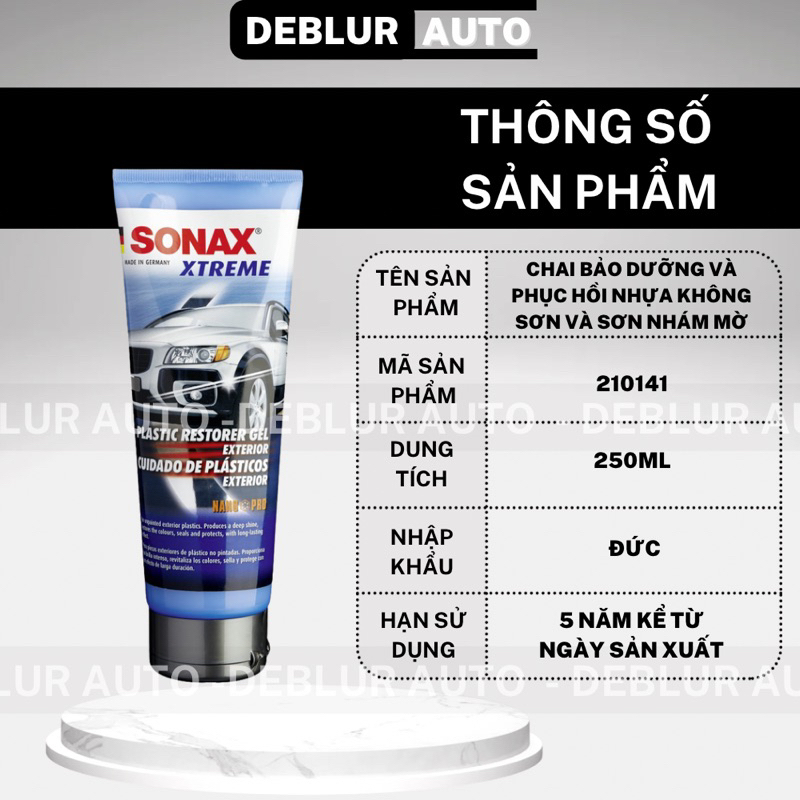 Gel phục hồi và bảo dưỡng nhựa ngoài xe Sonax Xtreme Plastic Restorer Gel Nanopro 250ml 210141