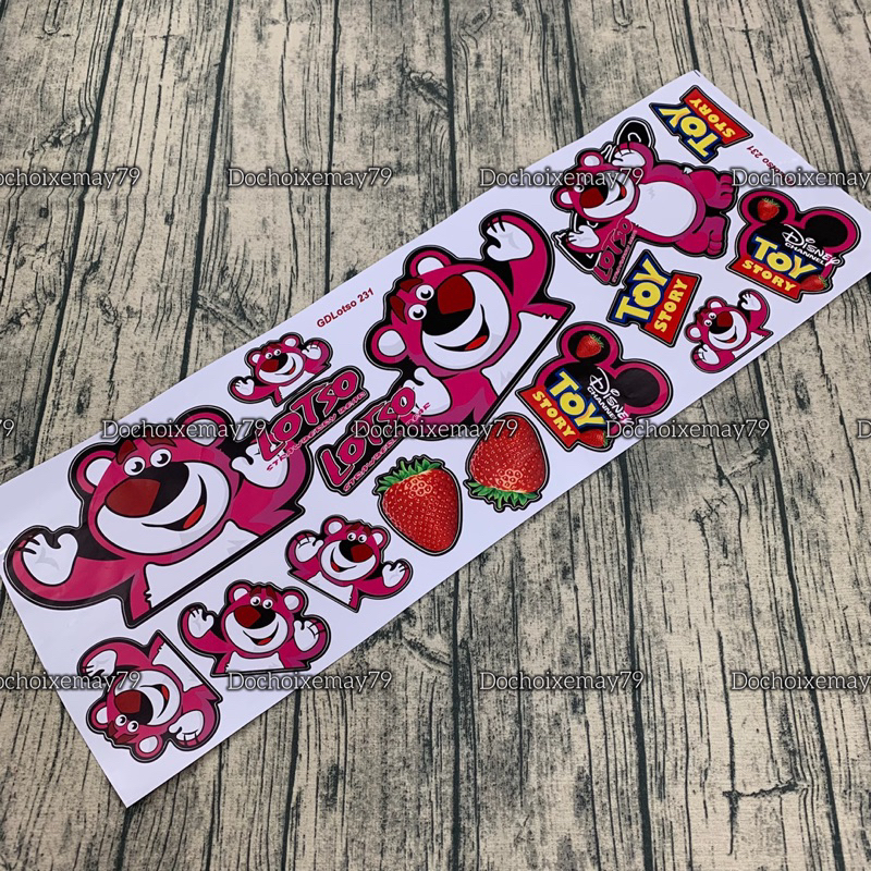 Bộ tem Gấu Dâu Lotso siêu dễ thương trang trí, dán mọi loại xe