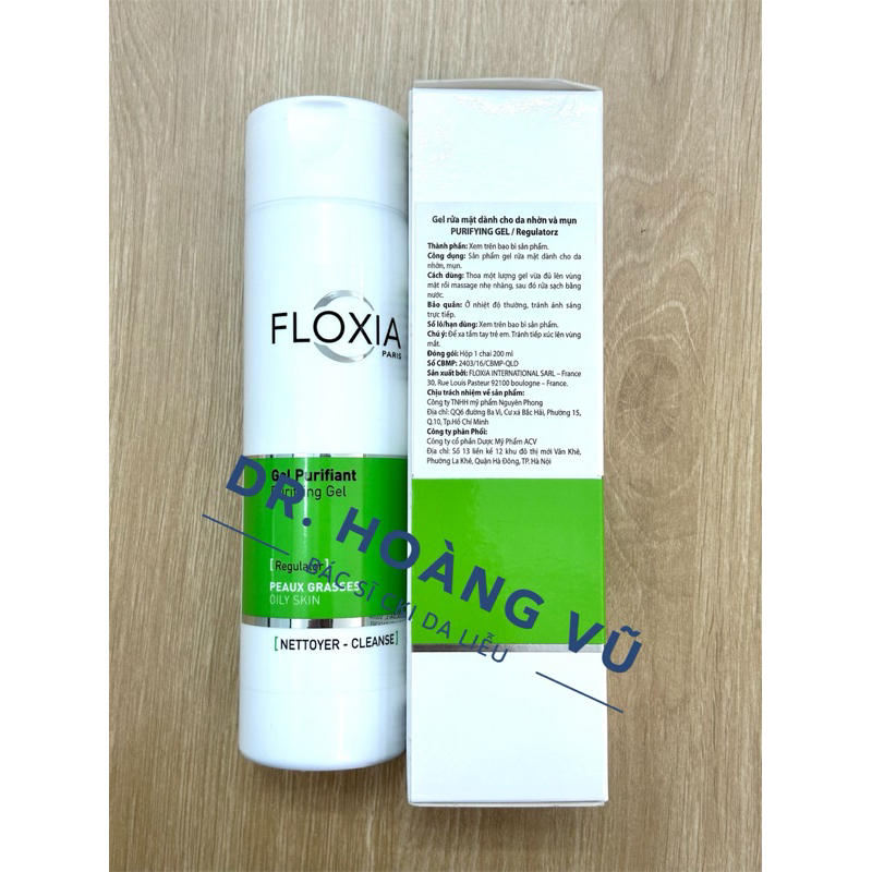 Sữa Rửa Mặt Floxia Paris Purifying Gel Aha da mụn ngăn mụn kiềm dầu 200ml - Dr. Hoàng Vũ