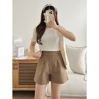 Áo thun xốp nhăn cổ tròn cộc tay basic dáng vừa