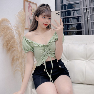 [Ảnh Thật] ÁO CROPTOP CHẤT XỐP RÚT DÂY GIỮA