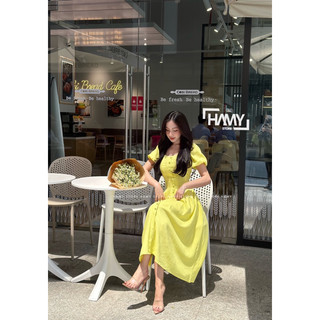 Đầm Tay Phồng Nút Tiểu Thư