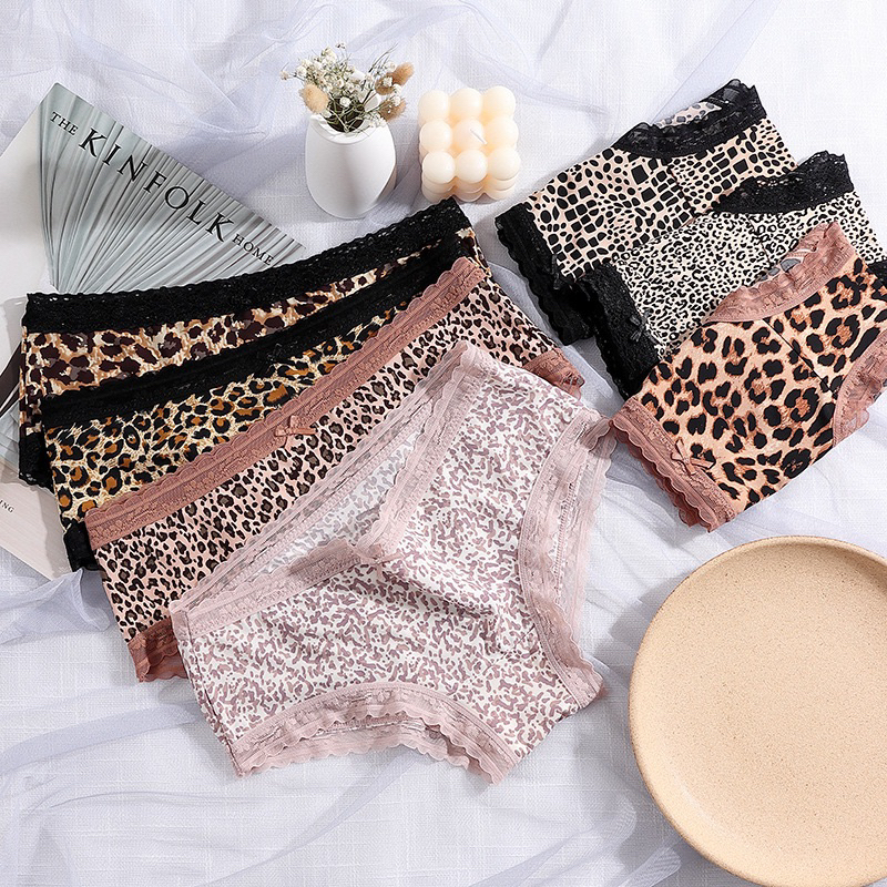 Quần Lót Nữ Su Lạnh Hoạ Tiết Da Beo, Da Báo Phối Viền Ren Cao Cấp Softie 2559