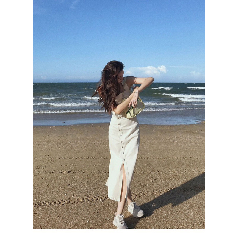 Đầm body nút viền xẻ tà_Có ảnh sàn thật💯