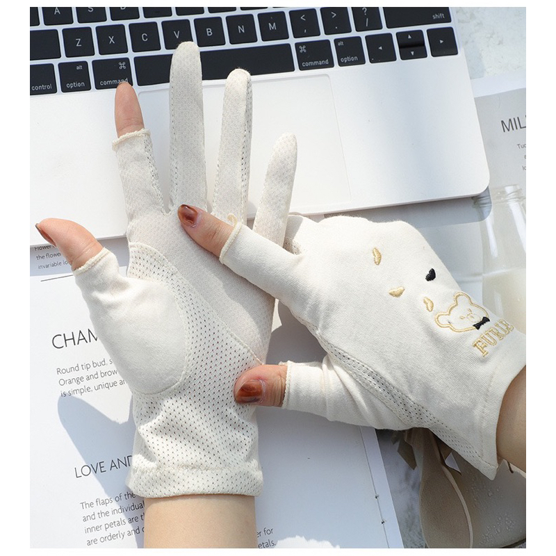 Găng Tay Lái Xe Nửa Ngón Chống Tia UV Vải Cotton Mỏng Có Thể Chạm Màn Hình Cảm Ứng Thời Trang Hè Thu Cho Nữ