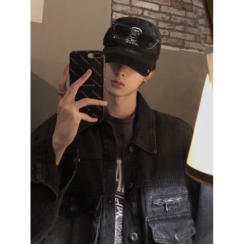 Áo Khoác Jeans Nam Nữ From Rộng Chất Vải Dầy Dặn Màu Đen Phối Xám, Thời Trang Unisex Phong Cách Trẻ Trung Năng Động