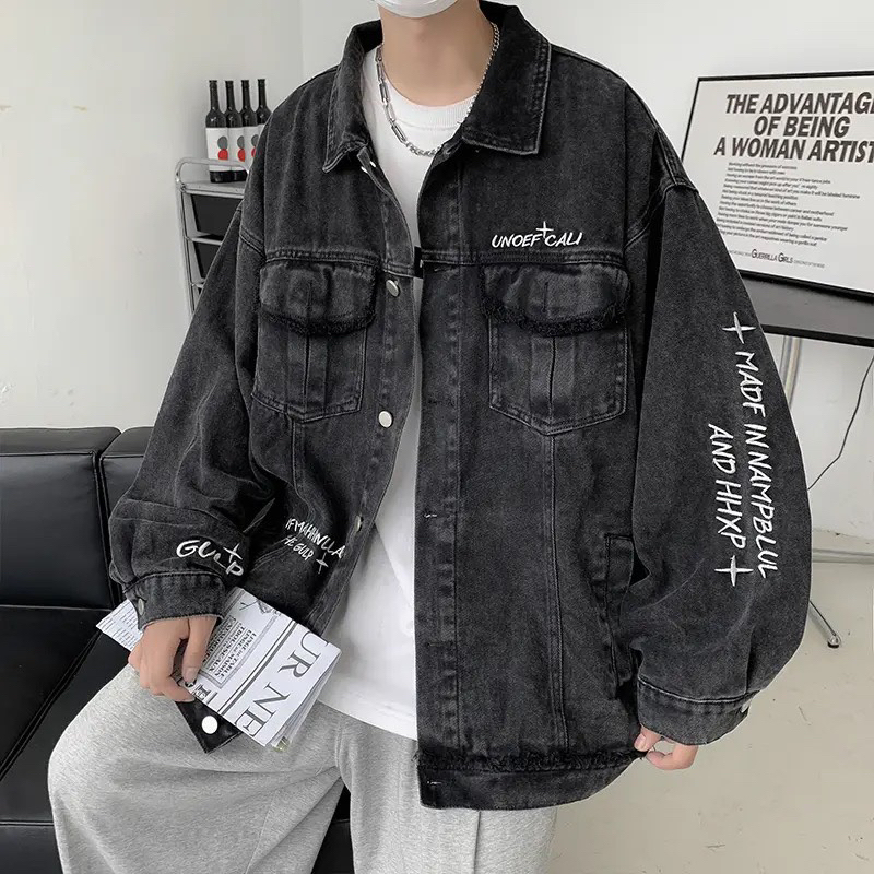 Áo Khoác Jeans Nam Nữ From Rộng Chất Vải Dầy Dặn Chữ Thêu Nổi, Áo Bò Thời Trang Unisex Phong Cách Trẻ Trung Năng Độn