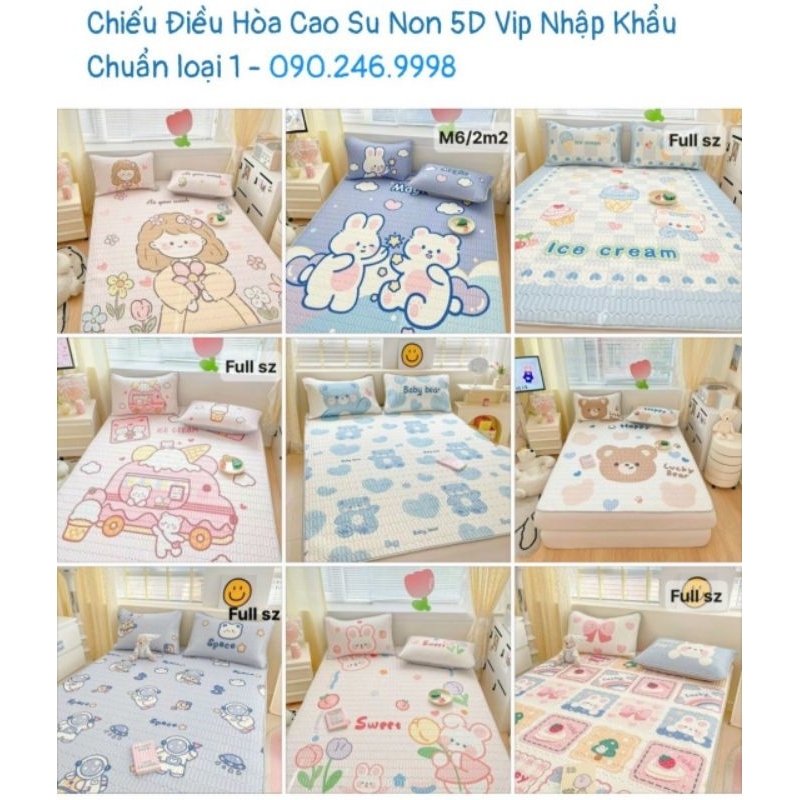 (Xả kho) Chiếu điều hòa cao su non 5D vip cao cấp nhập khẩu, Tặng Kèm 2 Vỏ gối nằm (Inbox shop gửi thêm mẫu)