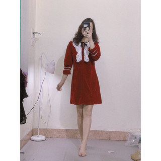 Váy nhung phối bèo SALE RẺ