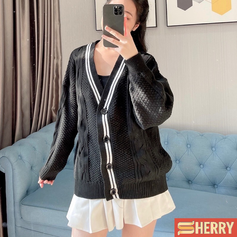 Áo Cardigan Len Thừng Viền Dọc Khuy