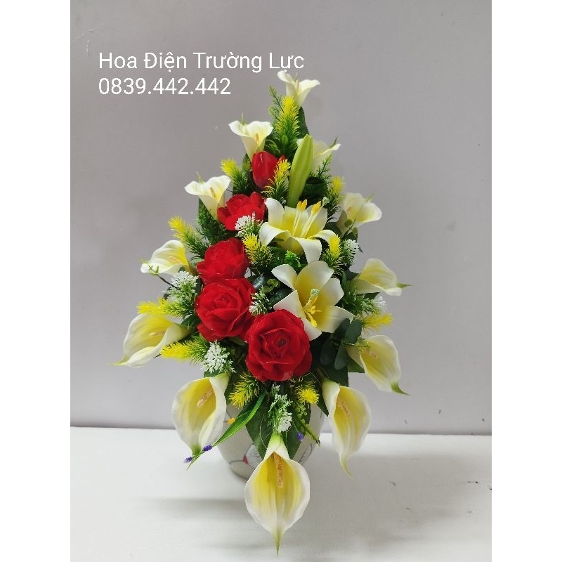 Hoa giả, Hoa trang trí bàn thờ, decor phòng, hoa mộc lan có gắn đèn led